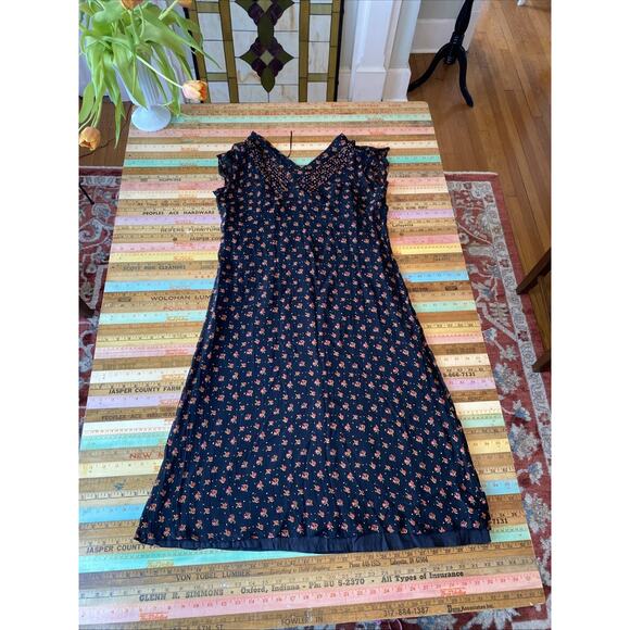 VTG 90s Y2k April Cornell S Rayon Floral Prairie Babydoll Slip Dress Sheer Beads - Picture 14 of 16